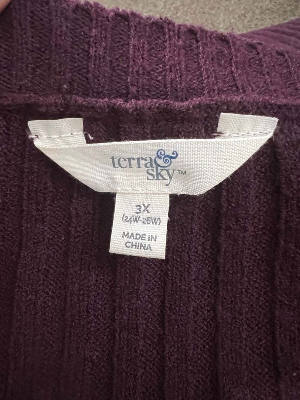 Terra & Sky Women's Purple Ribbed V-Neck Long Sleeve Sweater Dress Size 3X - Picture 4 of 4